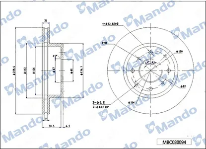 MANDO MBC030094 Диск торм.перед.вент.