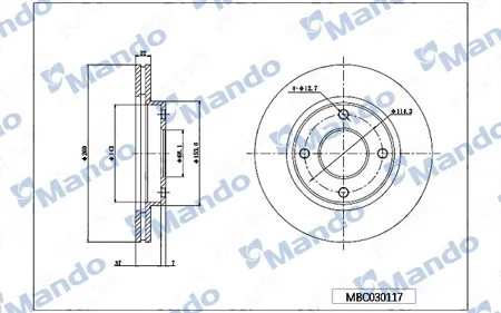 MANDO MBC030117 Диск тормозной передняя ось 259 7*22*43 9 вентилируемый Nissan