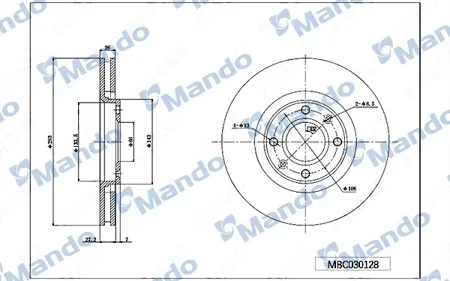 MANDO MBC030128 Диск тормозной передняя ось 282 9*26*34 2 вентилируемый Citroen
