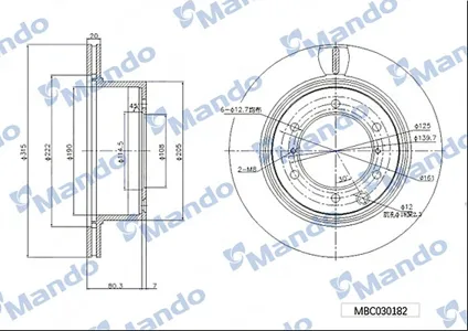 MANDO MBC030182 Диск тормозной HYUNDAI Terracan (01-) задний (1шт.) MANDO