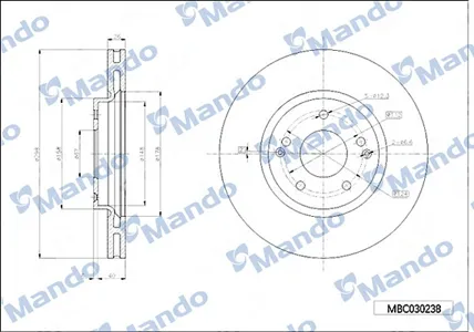 MANDO MBC030238 Диск тормозной передняя ось 298*26*45 6 вентилируемый SsangYong