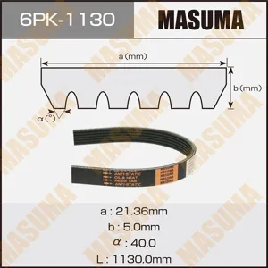 MASUMA 6PK1130 Ремень генератора Audi A3 1.8T 12-> 4 1.8T 11->A5 1.8T 11->, Citroen Xantia 1.9D 94-98, Renault Duster 1.5D-1.6 10-> Lada Largus 16V без кондиционера