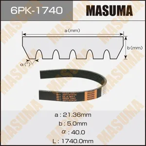MASUMA 6PK1740 Ремень поликлиновой 6PK20x1740 BMW E36 93>, Peugeot 406 1.9-2.1TD