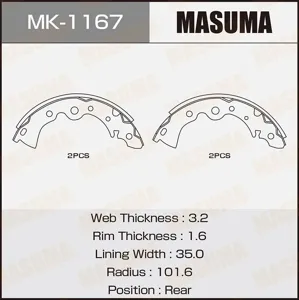 MASUMA MK1167 Колодки торм.барабанные Nissan Bluebird 2.0D 84-90