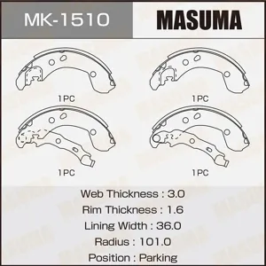 MASUMA MK1510 Колодки торм.барабанные Nissan Micra , Note 03=>  Renault  Clio 05=>