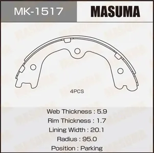 MASUMA MK1517 Колодки барабанные парковочные [ комплект 4шт] (112)