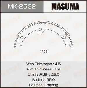 MASUMA MK2532 Колодки торм.барабанные ручника Lexus ISGS 2.53.5 05-11