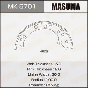 MASUMA MK5701 Колодки торм.барабанные ручника 198x35 Honda CR-V 2.0 ch.5U313599>2.2CTDi 02-06