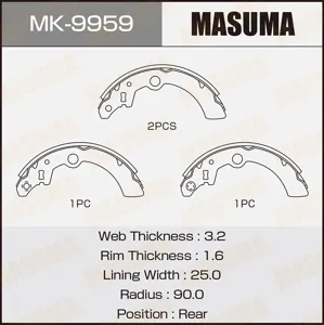 MASUMA MK9959 Колодки торм.барабанные Chevrolet Cruze 0700-0908 Suzuki ALTO (EF) 1093-0998