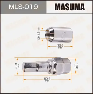 MASUMA MLS019 Гайка колесная (12x1.5 /под шестигр.) (Набор 20шт гаек + переходник)