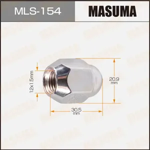 MASUMA MLS154 гайка креплен.колеса12x1.5 Mitsubishi Colt LancerGalantOutlander, Toyota Corolla Camry 91>