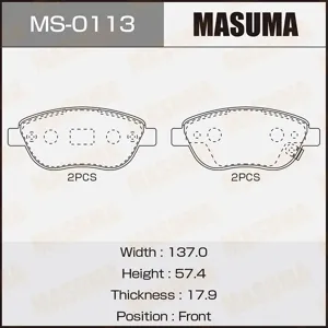 MASUMA MS0113 Колодки торм.передние Peugeot 307, Citroen Xsara 1.6-2.0HDi 00>