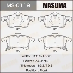 MASUMA MS0119 Колодки торм.передние Opel Astra G 1.8i-2.2iTDi &16V 98>