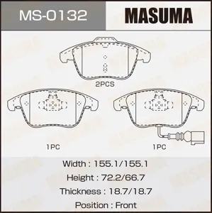 MASUMA MS0132 Колодки торм.передние с антискр. пл. VW Tiguan 1.4TFSi2.0TDi2.0TFSi 07>