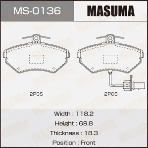 MASUMA MS0136 Колодки торм.передние Audi 80 1.61.9TD 91-94, VW Golf Passat 88-97
