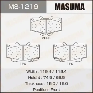 MASUMA MS1219 Колодки торм.передние с антискр. пластинами Toyota Hilux 2.5D 01>