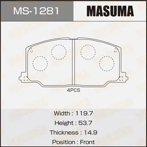 MASUMA MS1281 Колодки торм.передние с антискр. пл. Toyota Camry Carina 1.8-2.0D Corolla 1.3-1.8D 87-92