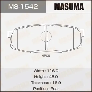MASUMA MS1542 Колодки торм.задние с антискрип. пластинами Toyota Land Cruiser 4.7 V84.5D V8 08>