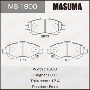 MASUMA MS1900 Колодки торм.передние Toyota Avensis 1.6i-2.4D4-D 03>