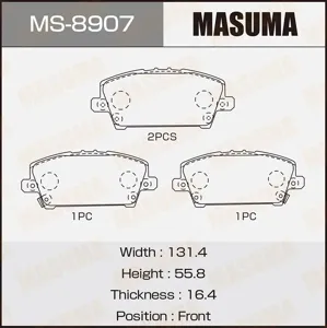 MASUMA MS8907 Колодки торм.передние с антискрип. пластинами Honda Civic VII 1.31.41.8i2.2CDTi 06>