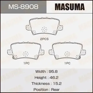 MASUMA MS8908 Колодки торм.задние с антискрип. пл. Honda Civic VII 1.3i1.41.8i2.2CDTi 06>