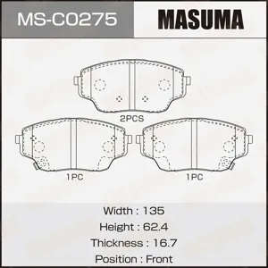 MASUMA MSC0275 Колодки торм.передние 135x62,2x17 Changan CS55 Plus II Uni-V 2022-