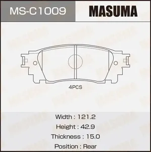 MASUMA MSC1009 Колодки торм.задние с антискрип. пл. Lexus NX 2.02.5i 14>