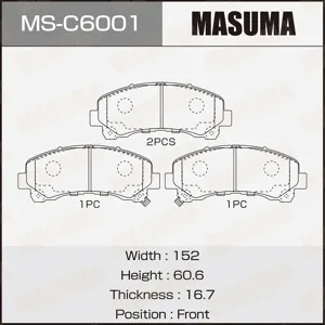 MASUMA MSC6001 Колодки торм.передние Chevrolet S10 Pickup 0212-> Chevrolet Trailblazer (31UX) 0812-> H