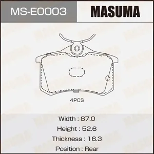 MASUMA MSE0003 Колодки дисковые , AN-4045K, P85020 rear (116)