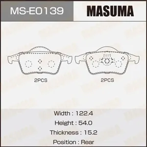 MASUMA MSE0139 Колодки торм.задние Volvo S60 I (384) 0700-0410 Volvo S80 I (184) 0598-0208 Volvo V70