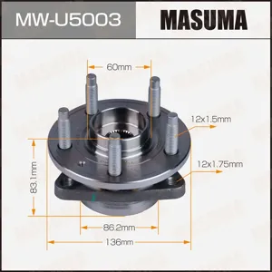 MASUMA MWU5003 Ступица с подшипником Opel Astra -J 09- с АБС