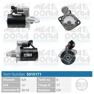 MEAT&DORIA 5015171 Стартер, 12В 0.9кВт