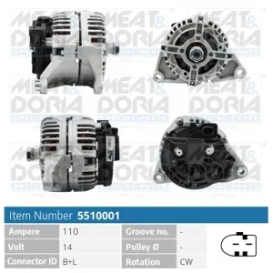 MEAT&DORIA 5510001 Генератор 14V 110A