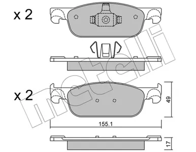 METELLI 2211090 Колодки торм.передние X-RAY длина 155мм
