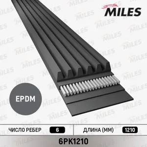 MILES 6PK1210 Ремень поликлиновой Nissan MR20DE, X-Trail T31 Qashqai (ALT+AC), Toyota 1KR-FE,Vitz KSP90 -05.04 (ALT)ГАЗ 3302 (змз. 405406409)