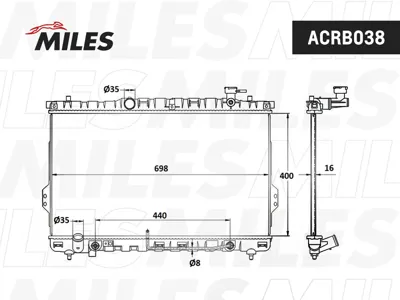 MILES ACRB038 Радиатор (паяный) Hyundai Santa Fe 2.0-2.7 01-06) (NISSENS 67030)