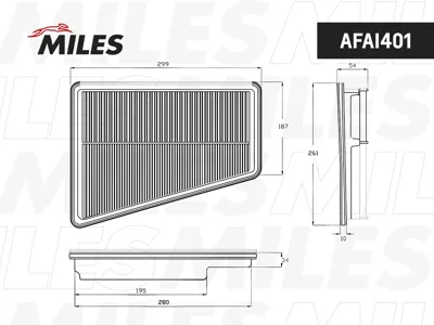 MILES AFAI401 Воздушный фильтр 301x263x54 Hyundai Equus 3.8-5.0i 09>