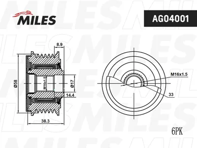 MILES AG04001 Шкив генератора Hyundai Kia 1.41.6 15-