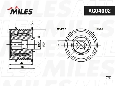 MILES AG04002 Шкив генератора Toyota Camry 2.4 01-RAV 4 2.0 06-
