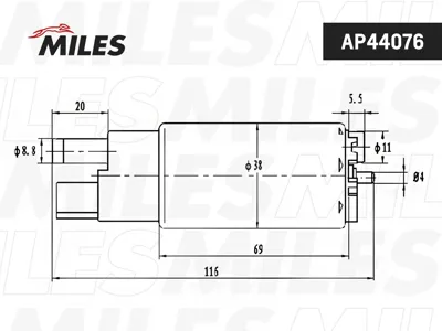 MILES AP44076 Насос топливный Hyundai Kia Honda Nissan Mitsubishi 3 bar 90 lh