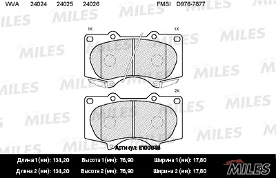 MILES E100046 Колодки торм. Toyota LC 120 Mitsubishi Pajero 06> передние SemiMetallic