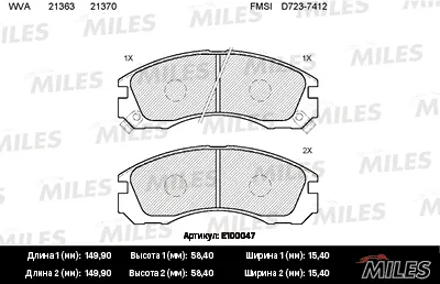 MILES E100047 Колодки торм. Mitsubishi Outlander 03> Pajero 90>0000> передние