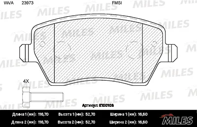 MILES E100108 Колодки торм. Lada Largus Nissan Note Duster Kangoo Kaptur перед.SemiMetallic