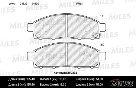 MILES E100233 Колодки торм.передние SemiMetallic Mitsubishi Pajero Sport 08>L200 05>