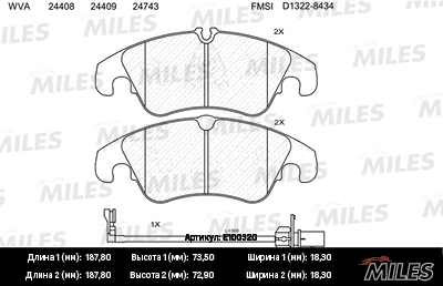 MILES E100320 Колодки торм. Audi A6ALLROADS6A7 (1LA1LJ) 10- передние