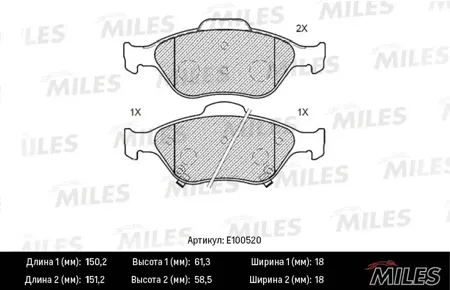 MILES E100520 Колодки торм. Toyota YARIS 1.0-1.4 06- передние