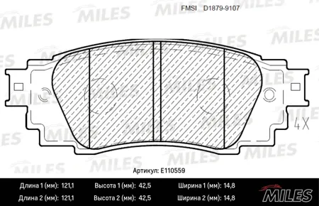 MILES E110559 Колодки торм.задние (Смесь Semi-Metallic) Toyota Corolla XI 2019-Yaris 2020 (E210) (E210) C-HR 2016-