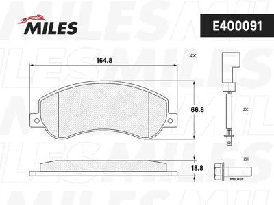MILES E400091 Колодки торм. Ford Transit 06- 330350-Series передние с датчиком