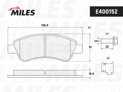 MILES E400152 Колодки торм. Citroen C4 03- Peugeot 307 Partner 1.41.6 -ESP передние