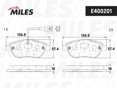 MILES E400201 Колодки торм.передние , Opel Corsa D 06- Fiat Citroen ( Смесь Low-Metallic, ISO 9001 ).
